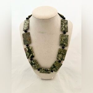 Green Agate and Black Stone Necklace